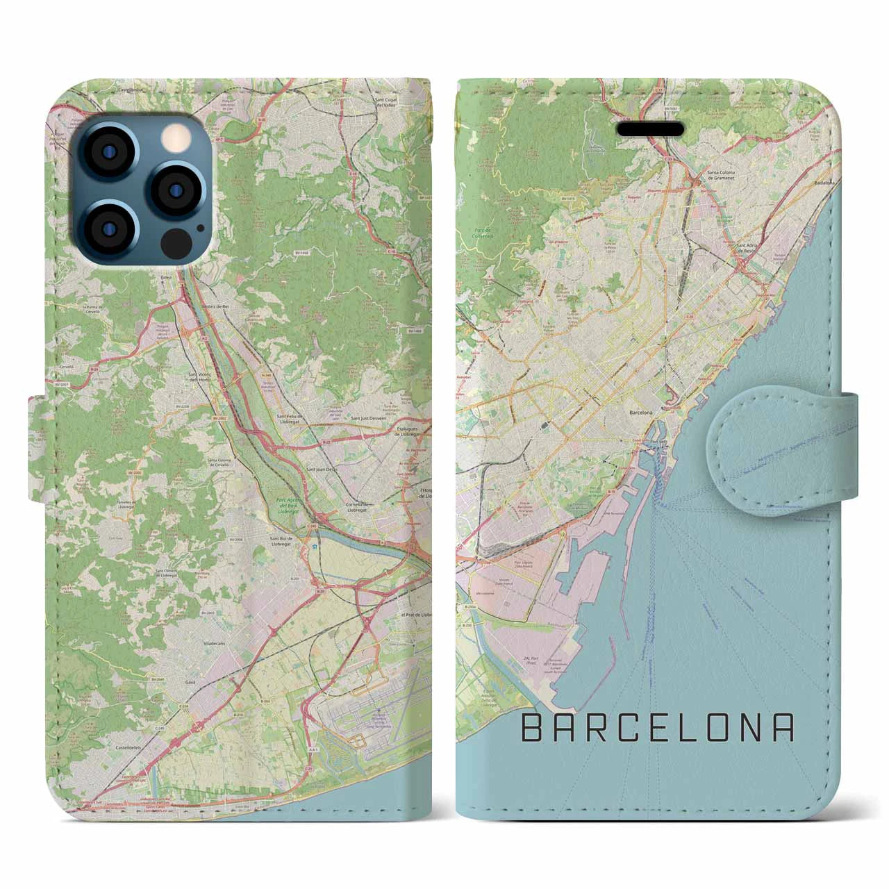 【バルセロナ(スペイン)】地図柄iPhoneケース(手帳タイプ)ナチュラル・iPhone 12 / 12 Pro 用