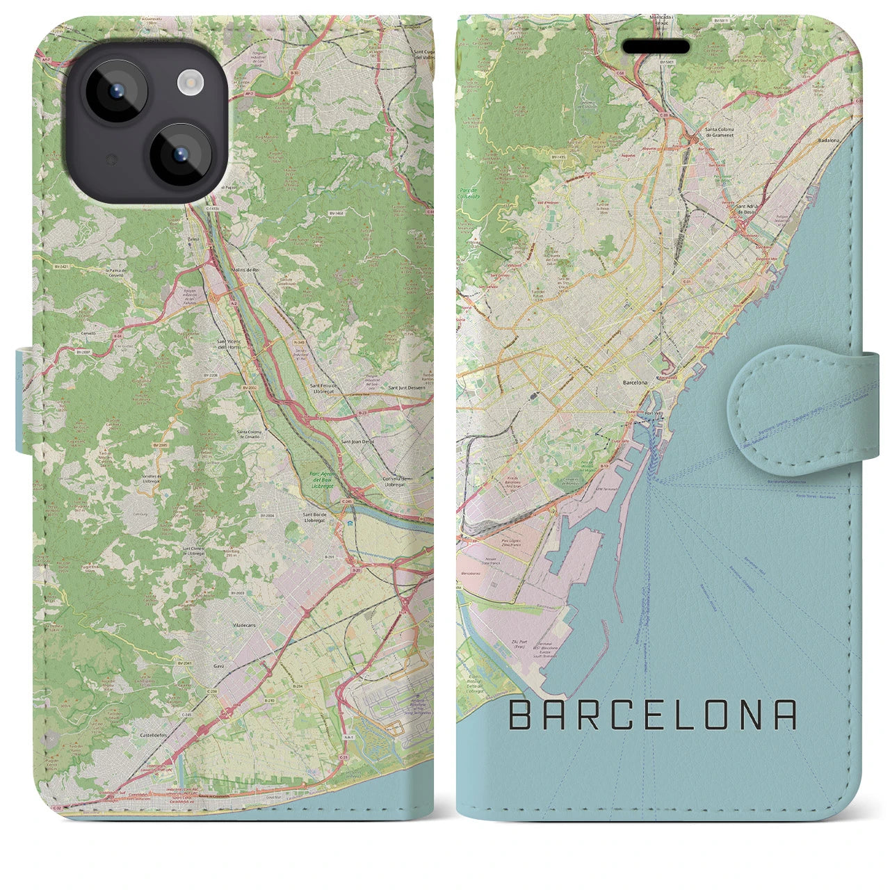 【バルセロナ(スペイン)】地図柄iPhoneケース(手帳タイプ)ナチュラル・iPhone 14 Plus 用