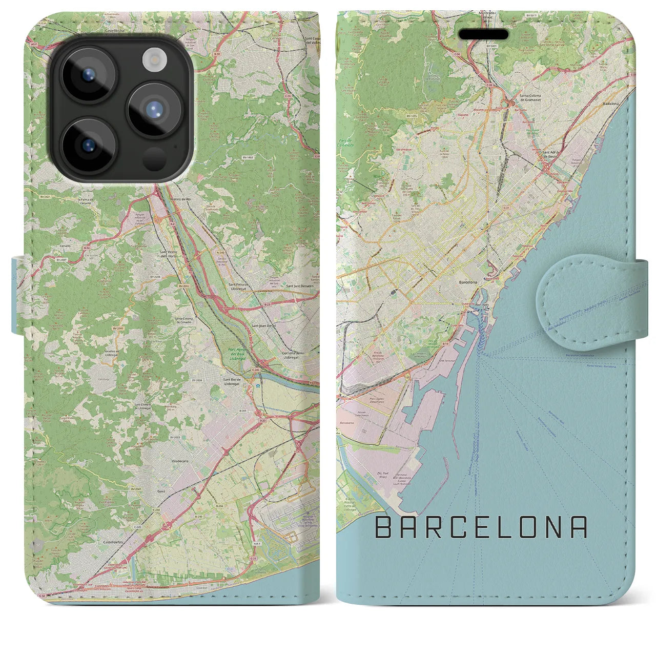 【バルセロナ(スペイン)】地図柄iPhoneケース(手帳タイプ)ナチュラル・iPhone 15 Pro Max 用