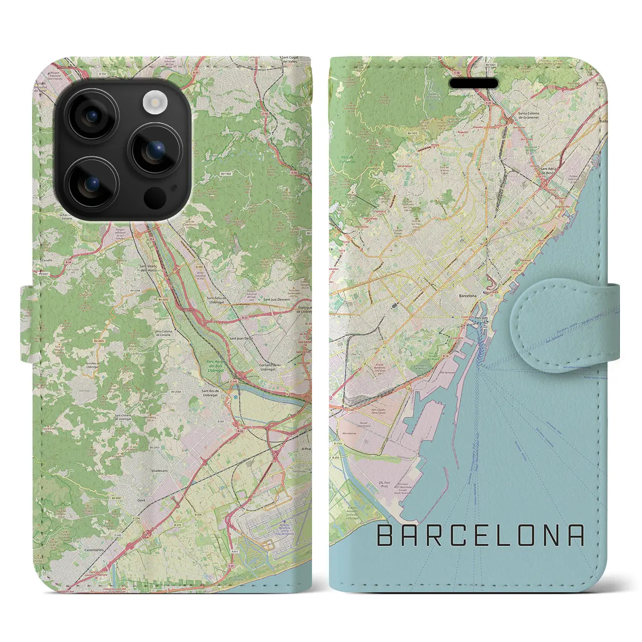 【バルセロナ(スペイン)】地図柄iPhoneケース(手帳タイプ)ナチュラル・iPhone 16 用