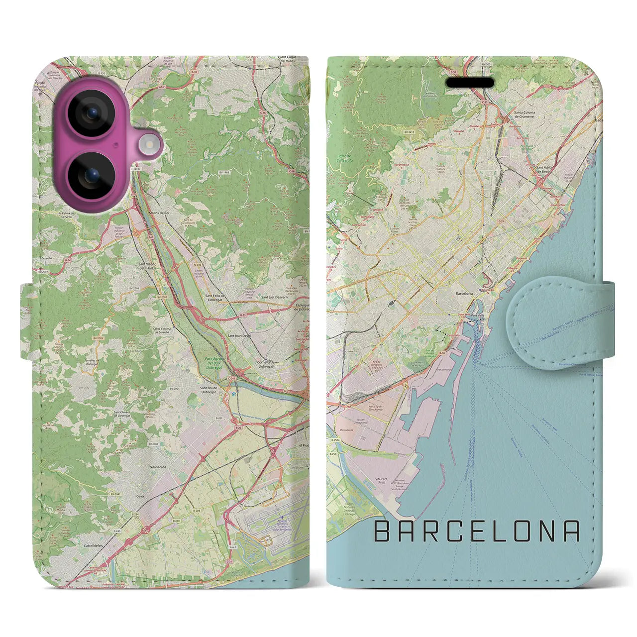 【バルセロナ(スペイン)】地図柄iPhoneケース(手帳タイプ)ナチュラル・iPhone 16 Pro 用