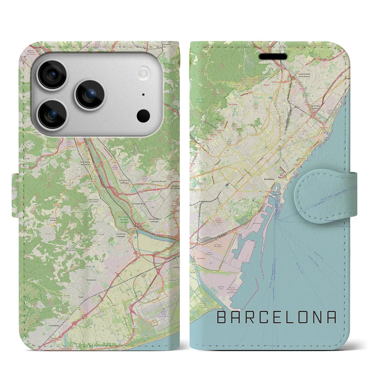 【バルセロナ(スペイン)】地図柄iPhoneケース(手帳タイプ)モノトーン・iPhone 17 Pro Max 用