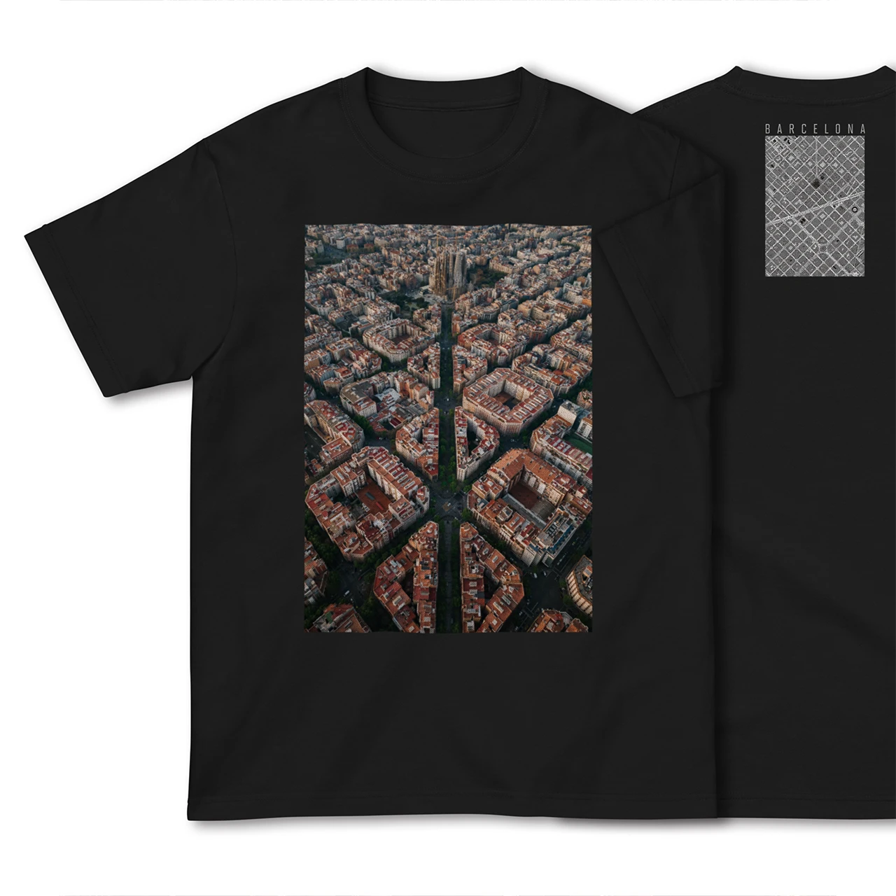 【バルセロナ(スペイン)】Map World ハイクオリティTシャツ