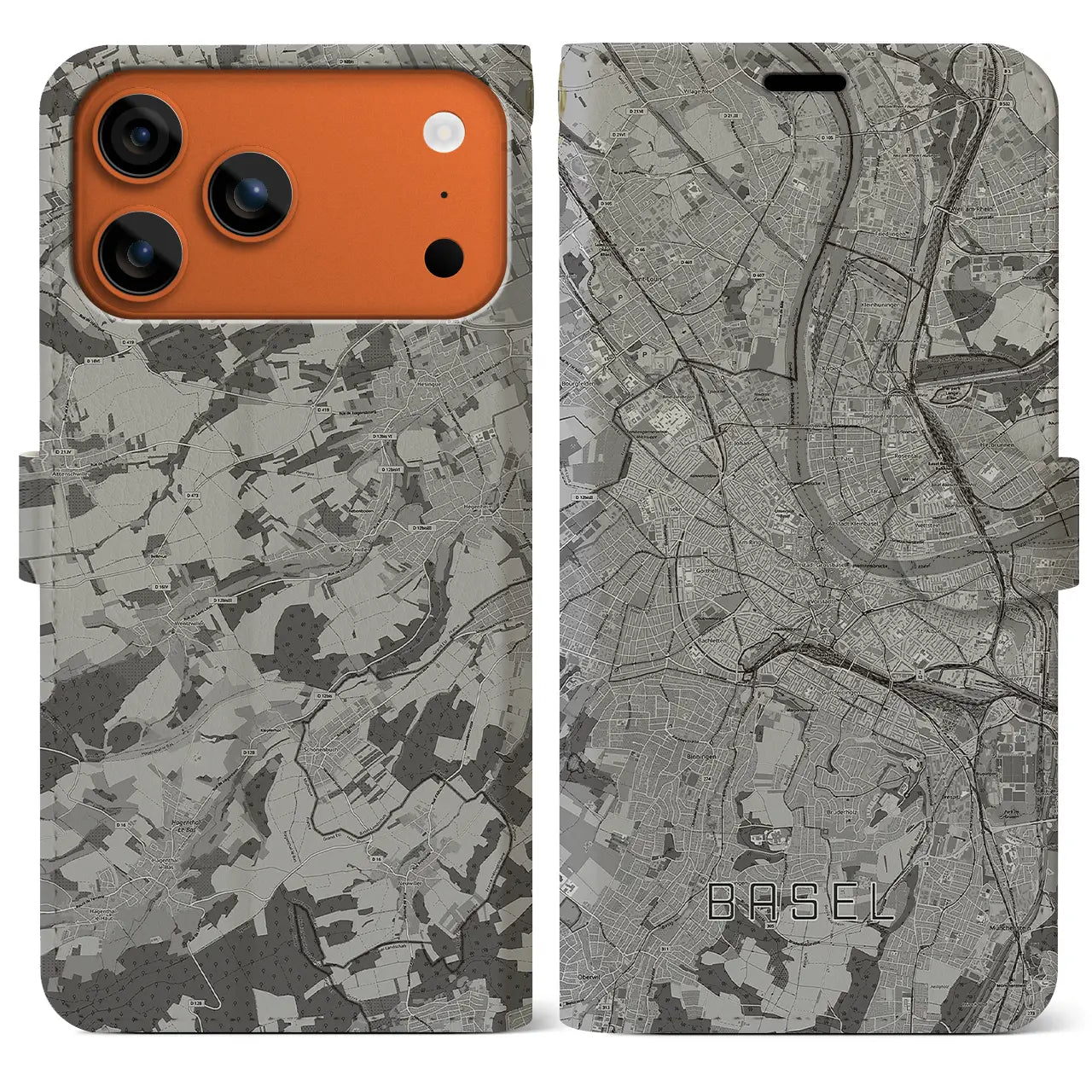 【バーゼル(スイス)】地図柄iPhoneケース(手帳タイプ)