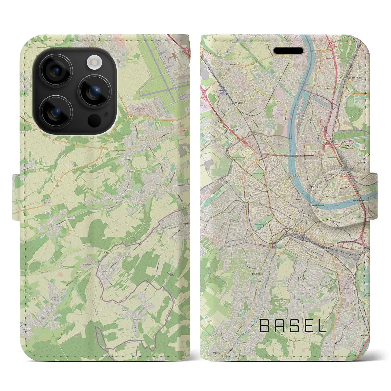 【バーゼル(スイス)】地図柄iPhoneケース(手帳タイプ)ナチュラル・iPhone 16 用