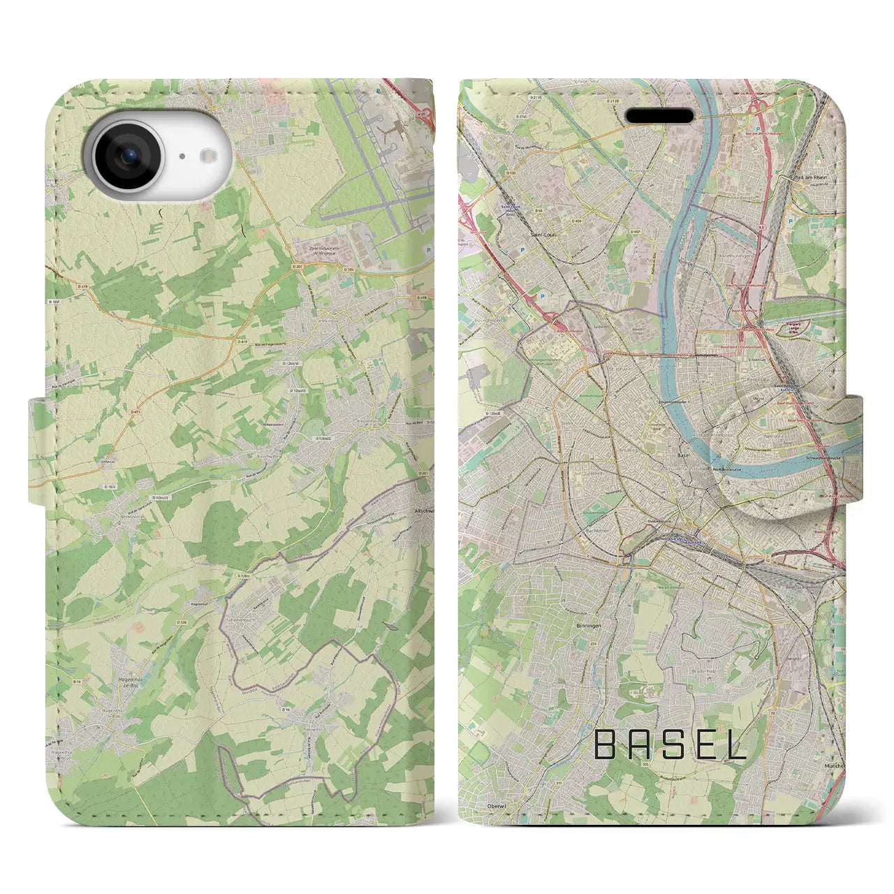 【バーゼル(スイス)】地図柄iPhoneケース(手帳タイプ)