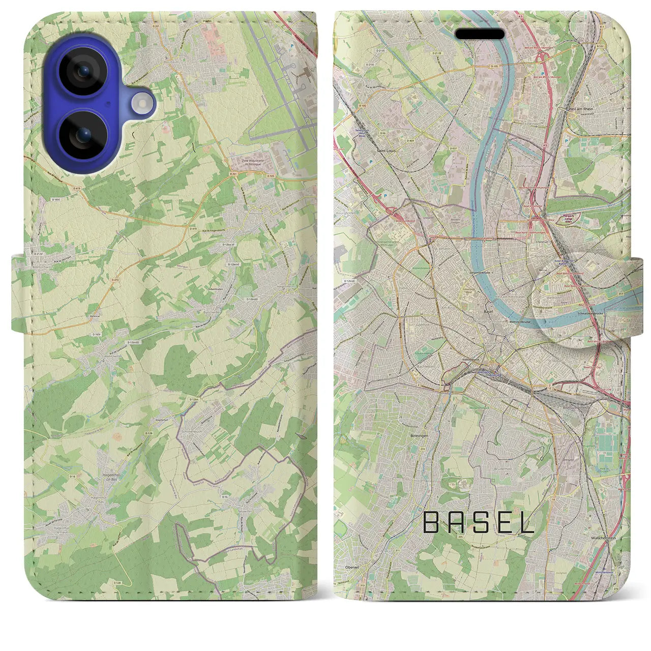 【バーゼル(スイス)】地図柄iPhoneケース(手帳タイプ)ナチュラル・iPhone 16 Pro Max 用