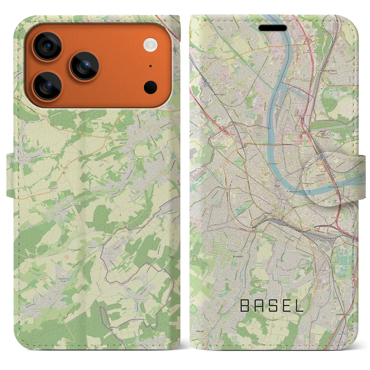 【バーゼル(スイス)】地図柄iPhoneケース(手帳タイプ)モノトーン・iPhone 17 Pro Max 用