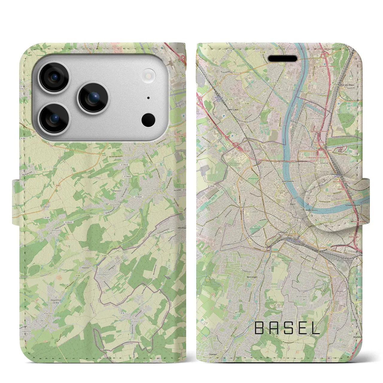 【バーゼル(スイス)】地図柄iPhoneケース(手帳タイプ)ナチュラル・iPhone 17 Pro Max 用