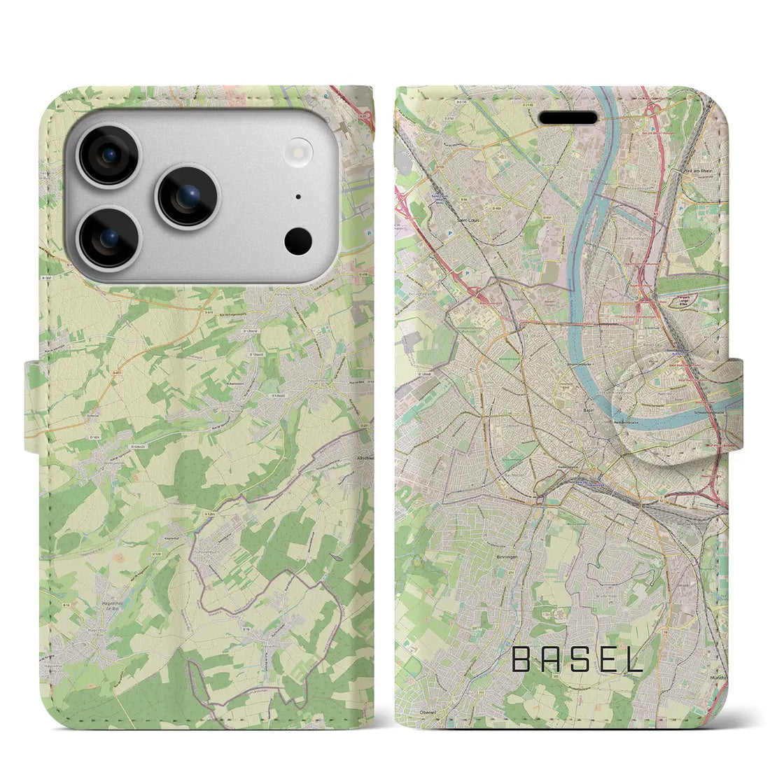 【バーゼル(スイス)】地図柄iPhoneケース(手帳タイプ)ナチュラル・iPhone 17 Pro Max 用