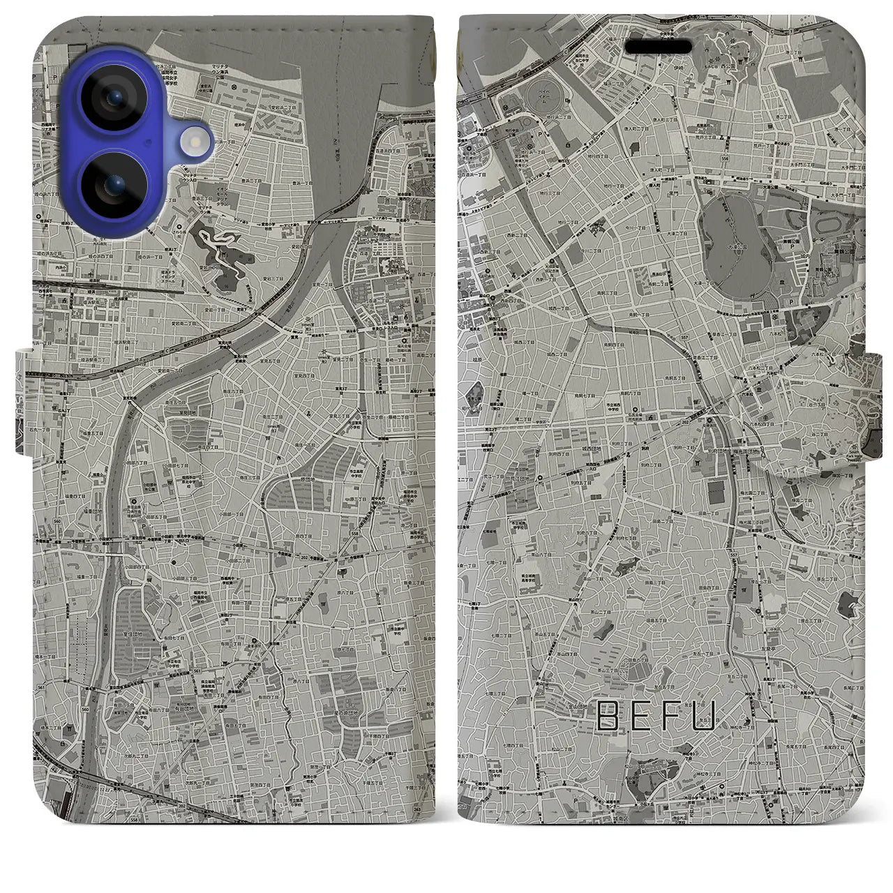 【別府(福岡県)】地図柄iPhoneケース(手帳タイプ)モノトーン・iPhone 16 Pro Max 用