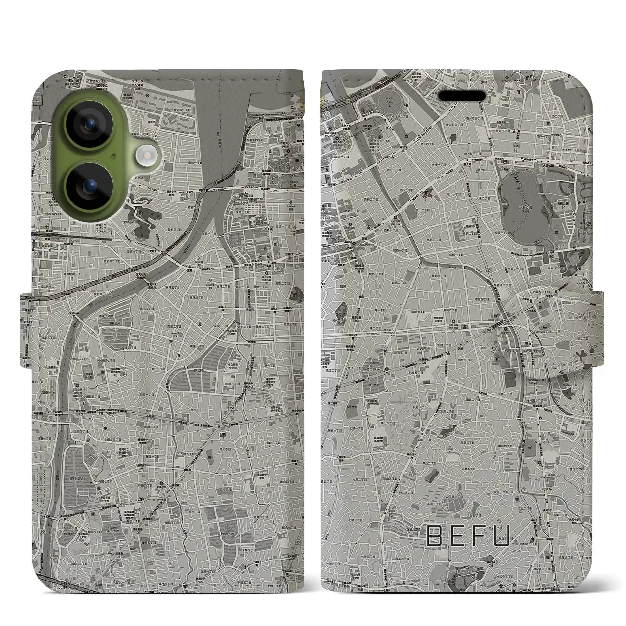 【別府(福岡県)】地図柄iPhoneケース(手帳タイプ)