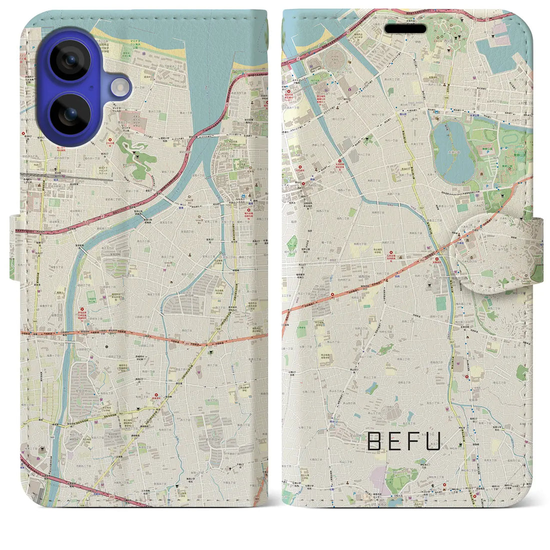 【別府(福岡県)】地図柄iPhoneケース(手帳タイプ)ナチュラル・iPhone 16 Pro Max 用