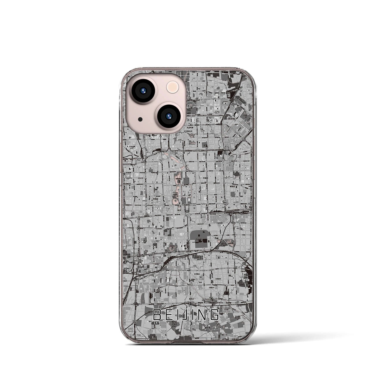 【北京(中華人民共和国)】地図柄iPhoneケース(クリアタイプ)モノトーン・iPhone 13 mini 用