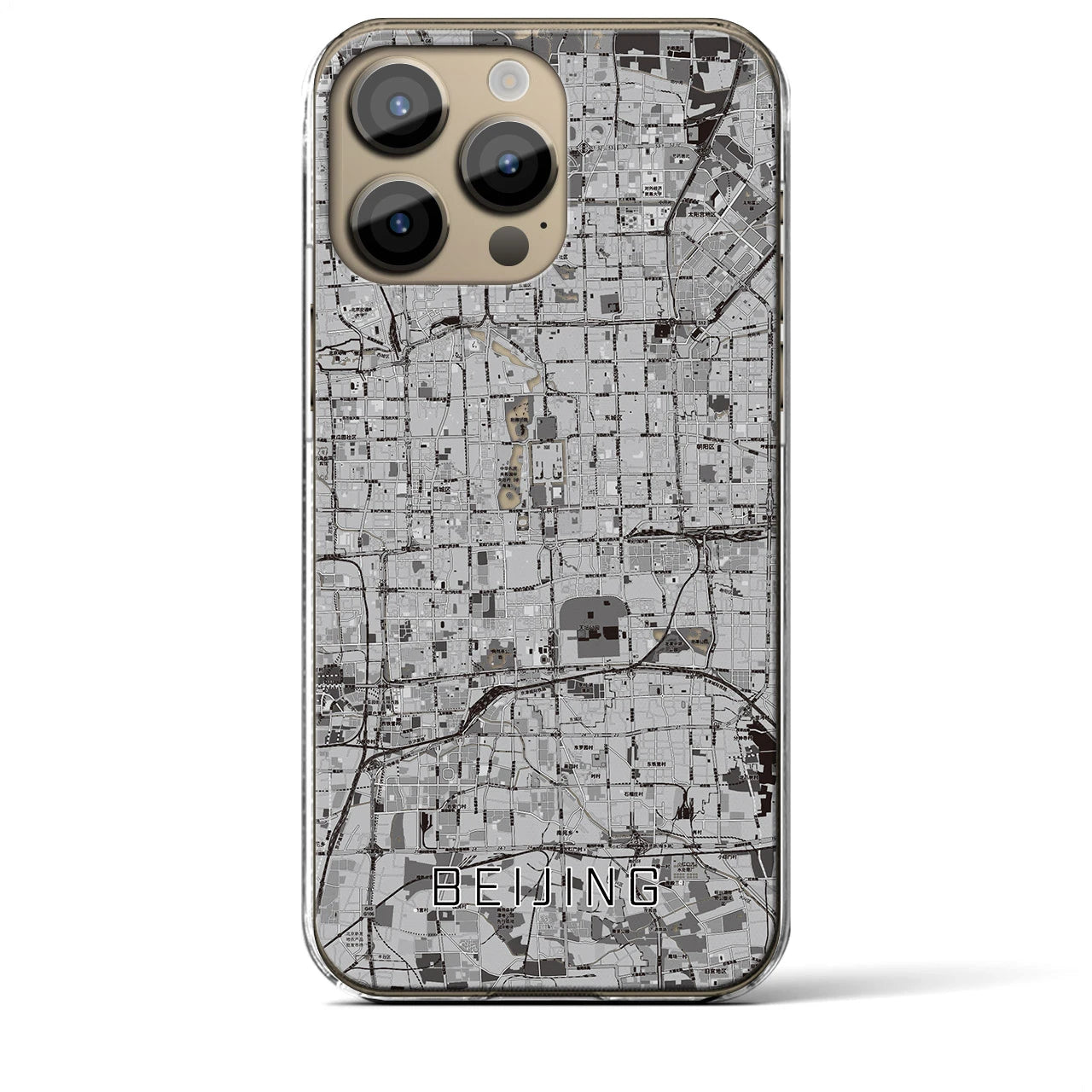 【北京(中華人民共和国)】地図柄iPhoneケース(クリアタイプ)モノトーン・iPhone 14 Pro Max 用