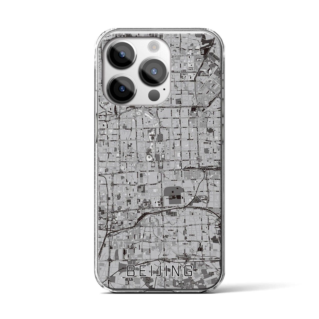 【北京(中華人民共和国)】地図柄iPhoneケース(クリアタイプ)モノトーン・iPhone 14 Pro 用