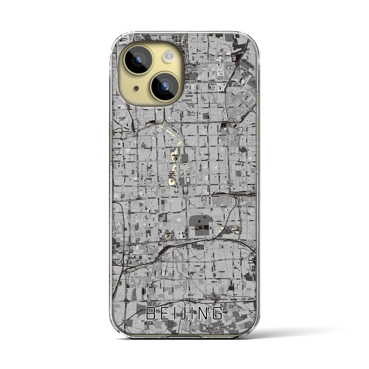 【北京(中華人民共和国)】地図柄iPhoneケース(クリアタイプ)モノトーン・iPhone 15 用