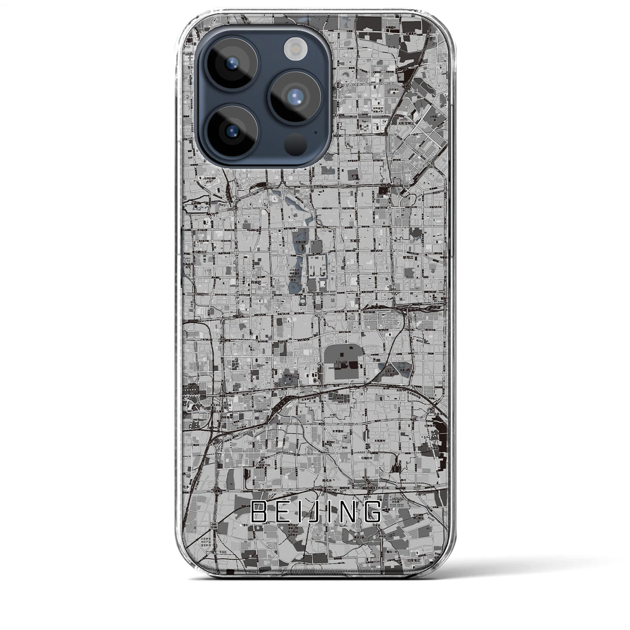 【北京(中華人民共和国)】地図柄iPhoneケース(クリアタイプ)モノトーン・iPhone 15 Pro Max 用