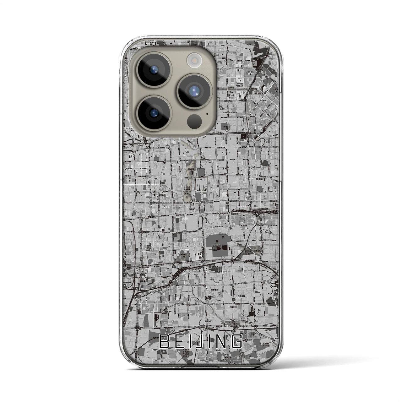 【北京(中華人民共和国)】地図柄iPhoneケース(クリアタイプ)モノトーン・iPhone 15 Pro 用