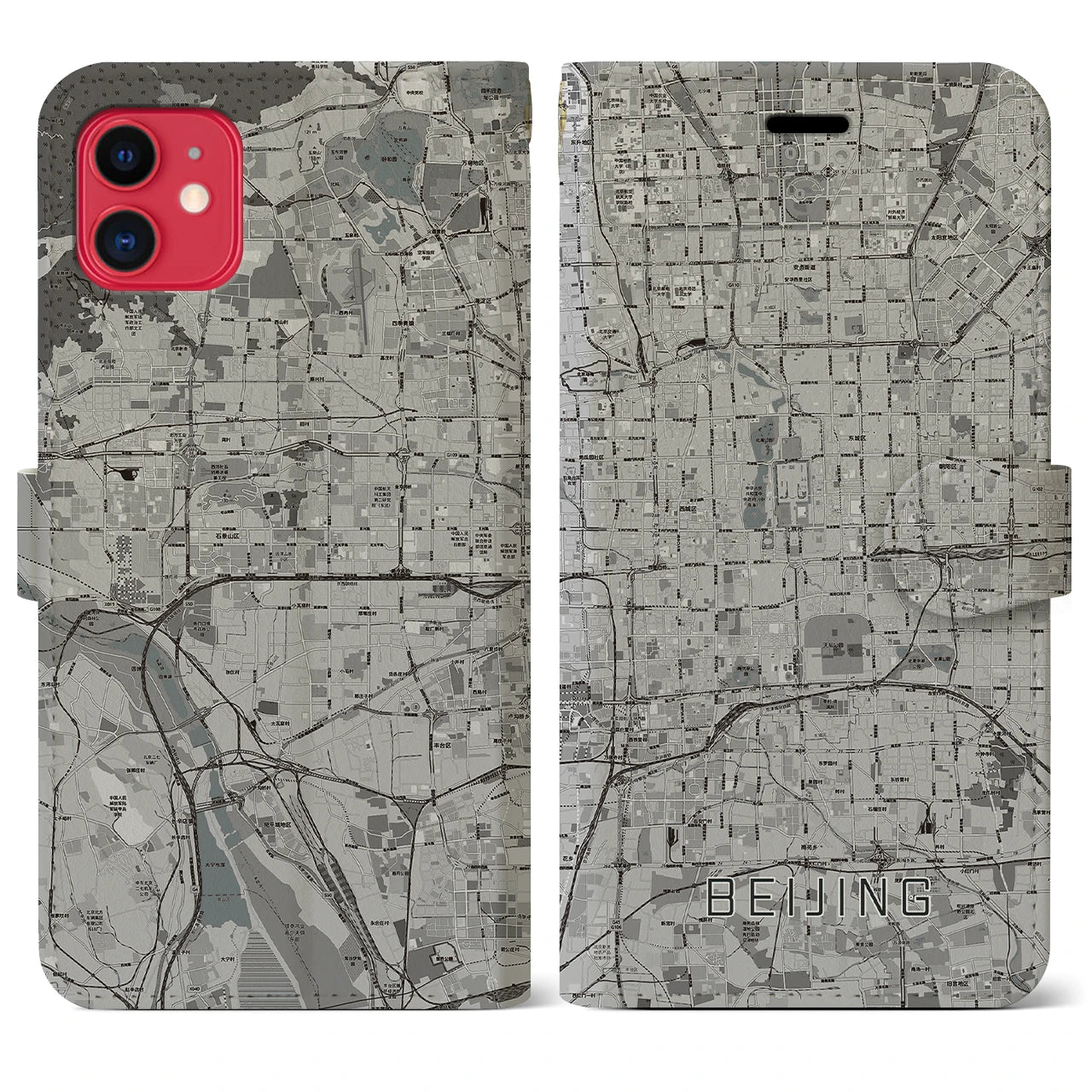 【北京(中華人民共和国)】地図柄iPhoneケース(手帳タイプ)モノトーン・iPhone 11 用