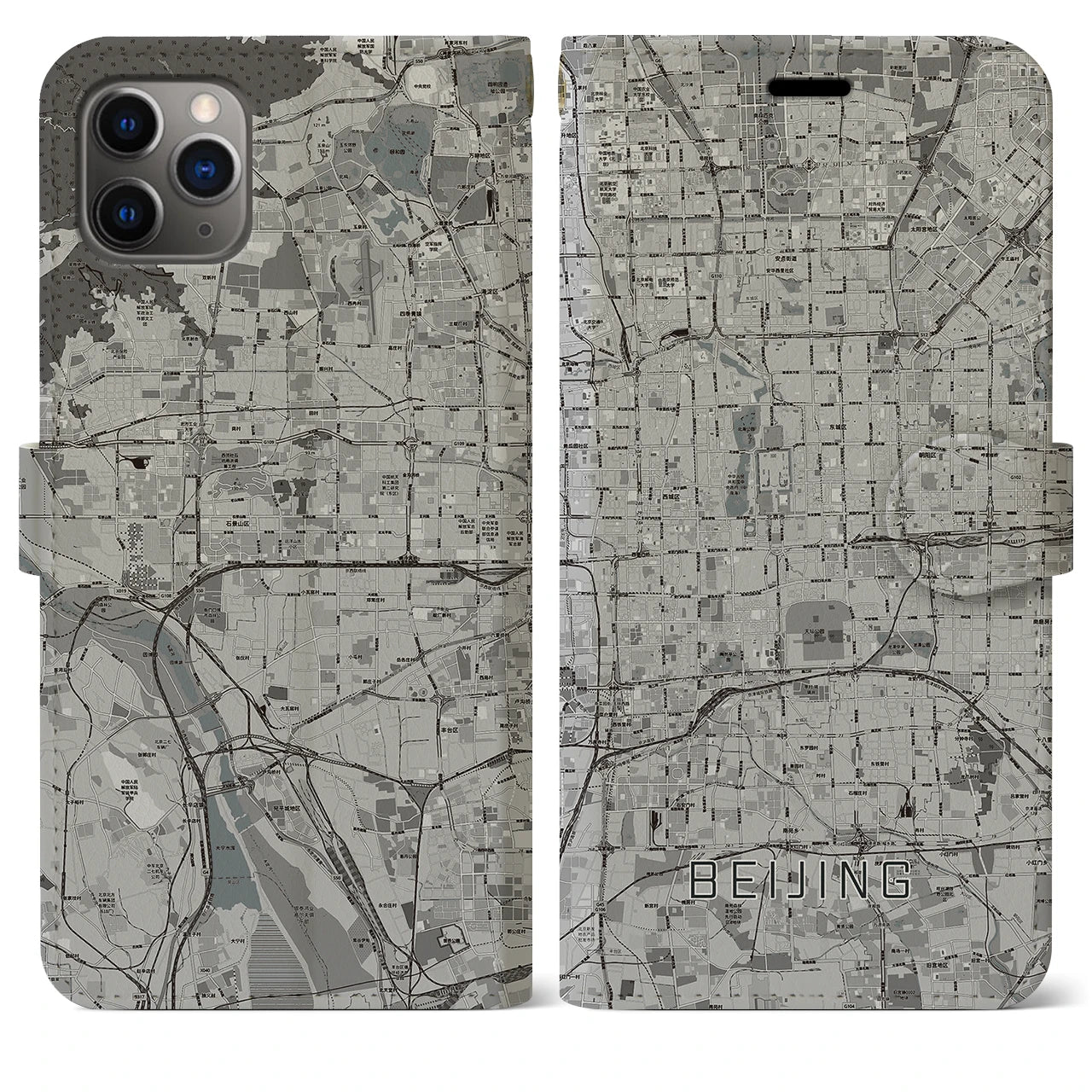 【北京(中華人民共和国)】地図柄iPhoneケース(手帳タイプ)モノトーン・iPhone 11 Pro Max 用