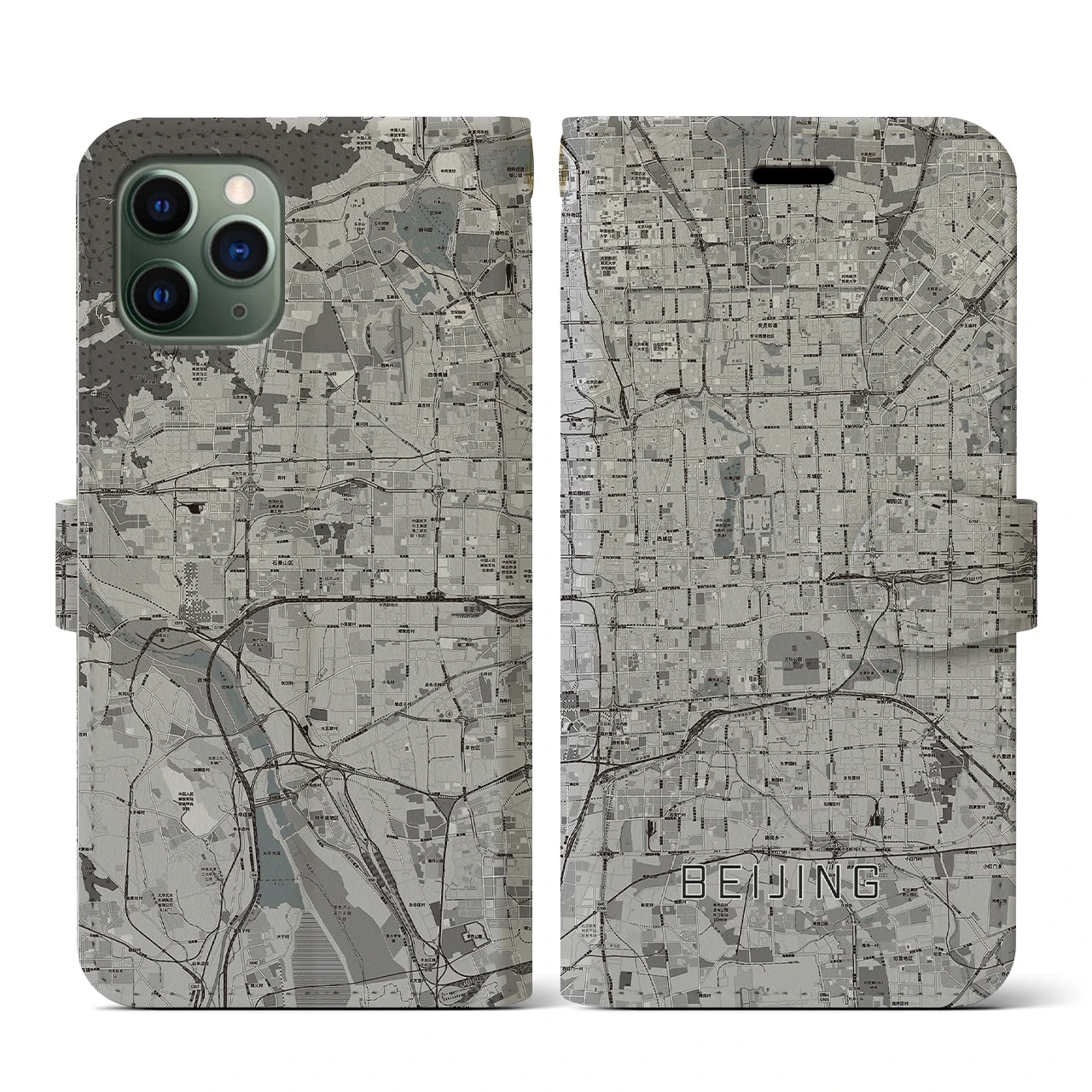【北京(中華人民共和国)】地図柄iPhoneケース(手帳タイプ)モノトーン・iPhone 11 Pro 用