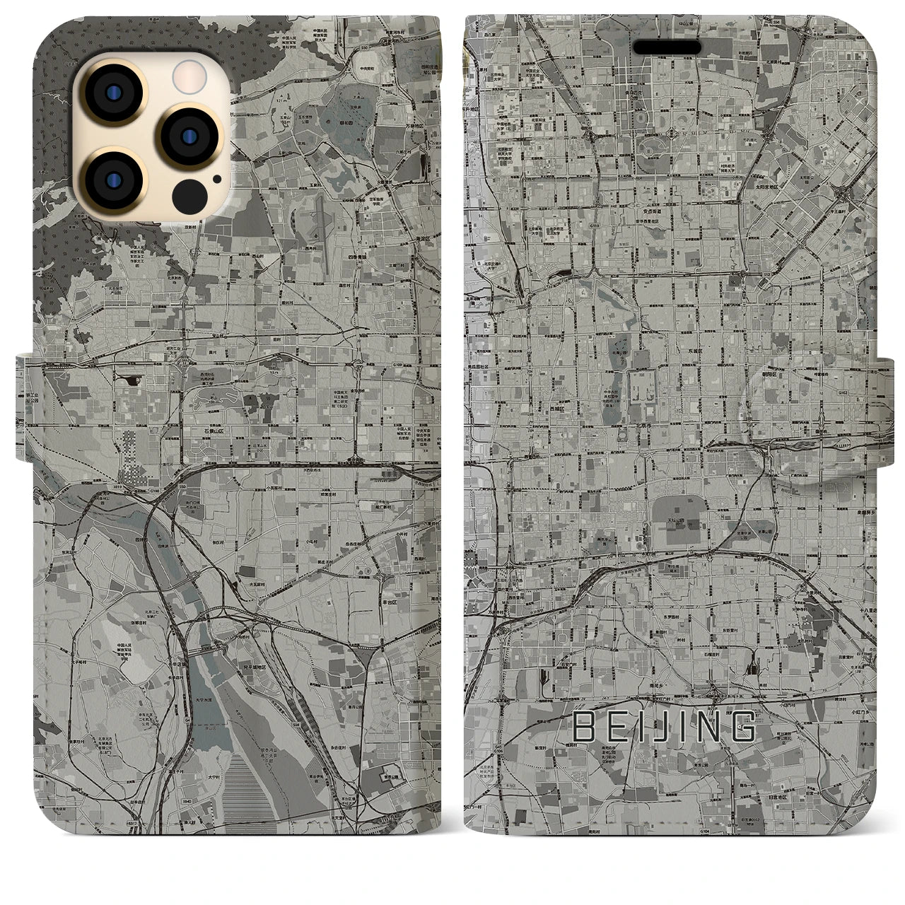 【北京(中華人民共和国)】地図柄iPhoneケース(手帳タイプ)モノトーン・iPhone 12 Pro Max 用