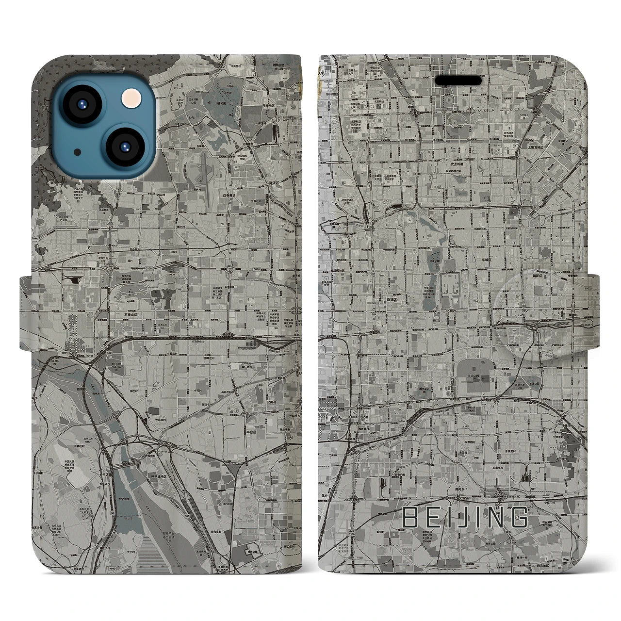 【北京(中華人民共和国)】地図柄iPhoneケース(手帳タイプ)モノトーン・iPhone 13 用