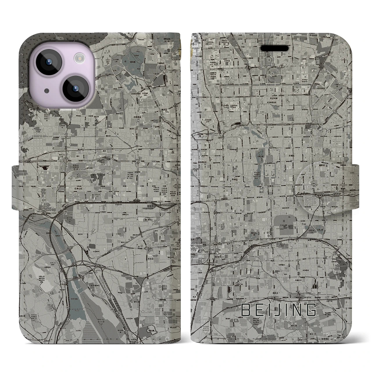【北京(中華人民共和国)】地図柄iPhoneケース(手帳タイプ)モノトーン・iPhone 14 用