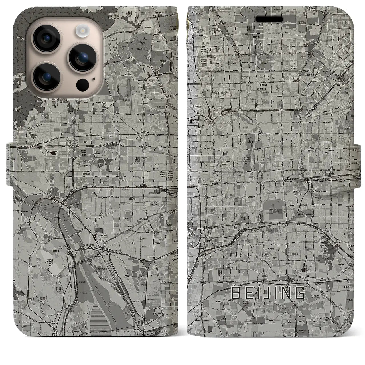 【北京(中華人民共和国)】地図柄iPhoneケース(手帳タイプ)モノトーン・iPhone 16 Plus 用