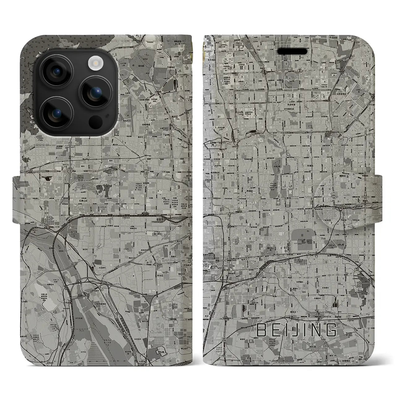 【北京(中華人民共和国)】地図柄iPhoneケース(手帳タイプ)モノトーン・iPhone 16 用