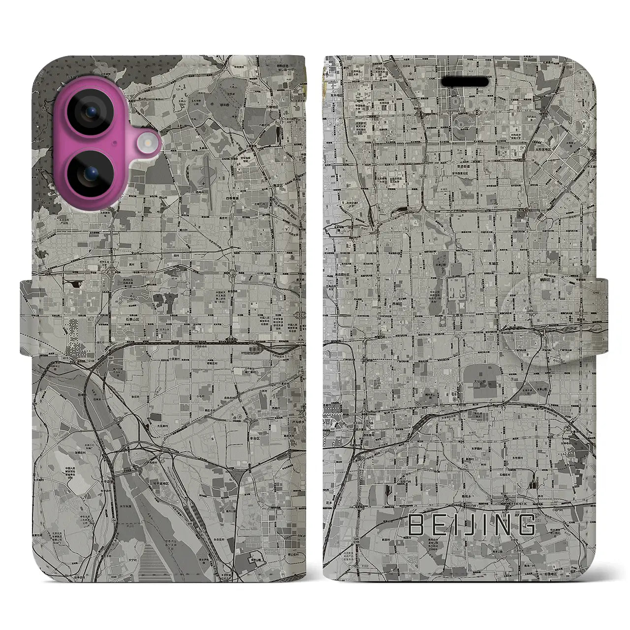 【北京(中華人民共和国)】地図柄iPhoneケース(手帳タイプ)モノトーン・iPhone 16 Pro 用