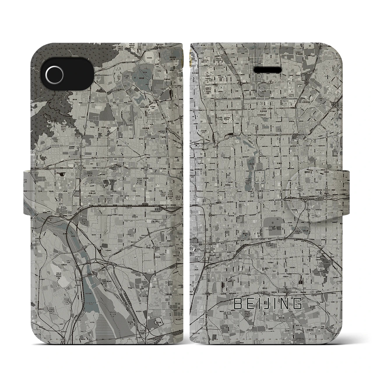 【北京(中華人民共和国)】地図柄iPhoneケース(手帳タイプ)モノトーン・iPhone SE(第3 / 第2世代) / 8 / 7 / 6s / 6 用