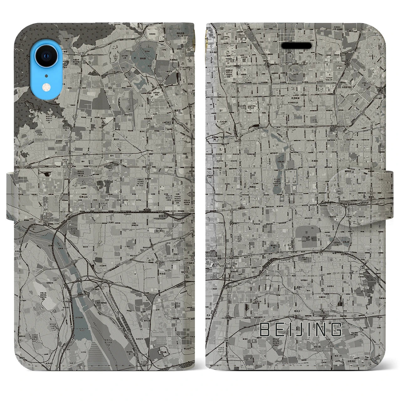 【北京(中華人民共和国)】地図柄iPhoneケース(手帳タイプ)モノトーン・iPhone XR 用