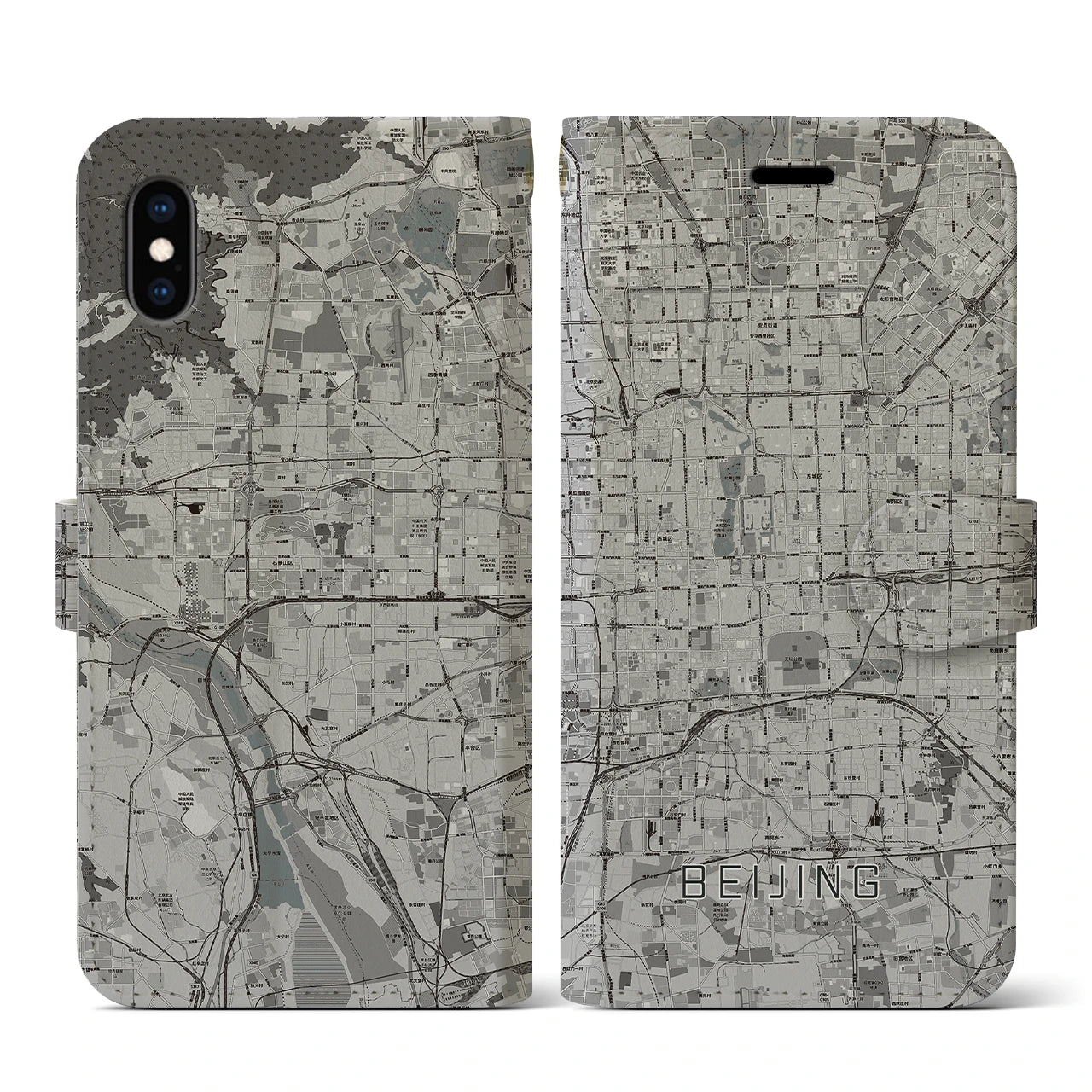 【北京(中華人民共和国)】地図柄iPhoneケース(手帳タイプ)モノトーン・iPhone XS / X 用