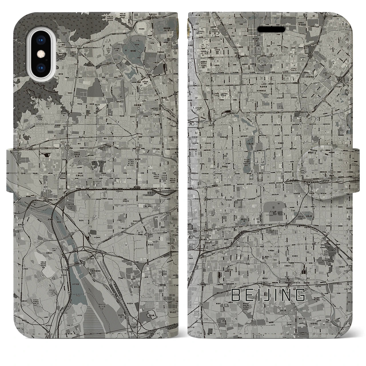 【北京(中華人民共和国)】地図柄iPhoneケース(手帳タイプ)モノトーン・iPhone XS Max 用