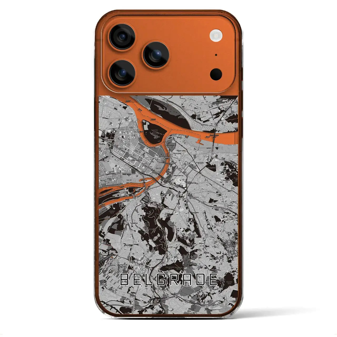 【ベオグラード(セルビア)】地図柄iPhoneケース(クリアタイプ)モノトーン・iPhone 17 Pro Max 用