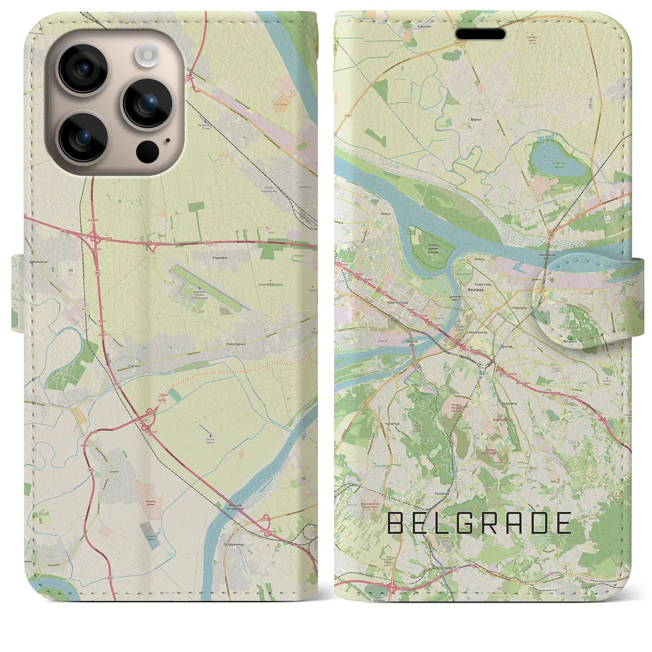 【ベオグラード(セルビア)】地図柄iPhoneケース(手帳タイプ)ナチュラル・iPhone 16 Plus 用