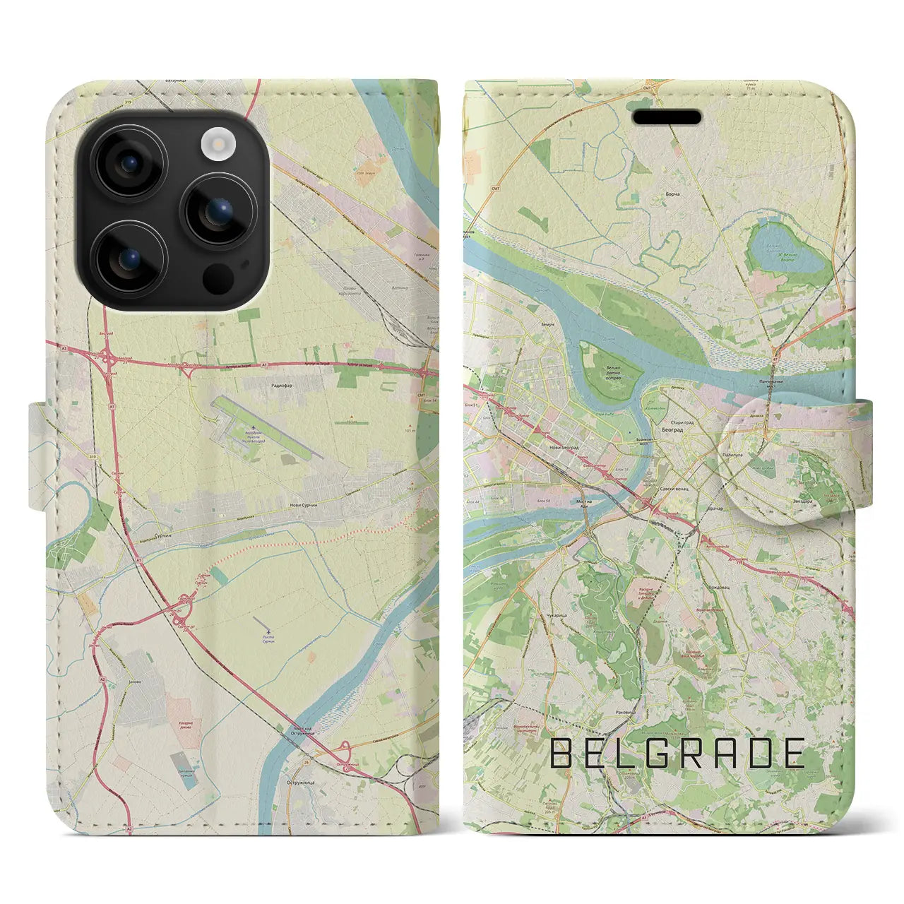 【ベオグラード(セルビア)】地図柄iPhoneケース(手帳タイプ)ナチュラル・iPhone 16 用