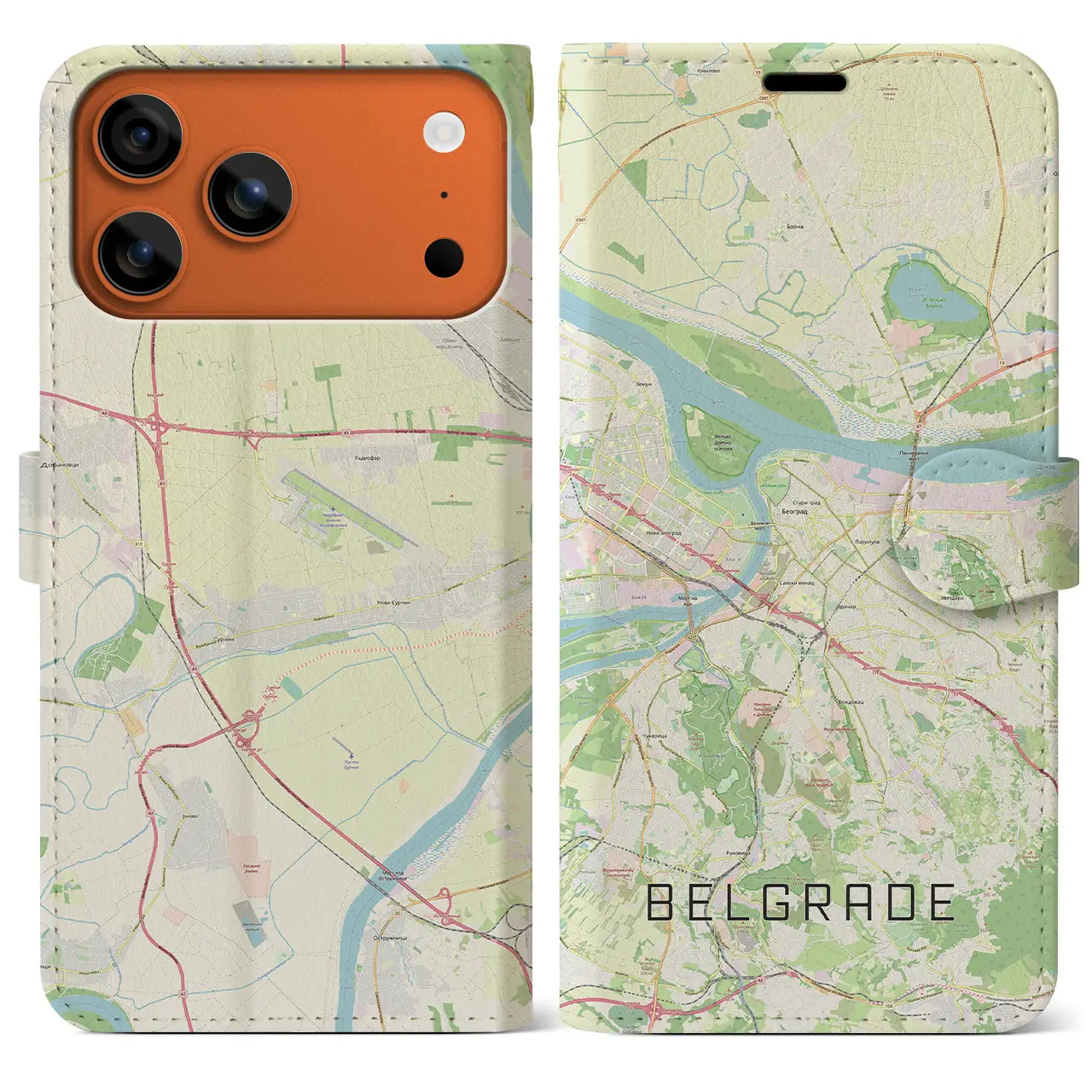 【ベオグラード(セルビア)】地図柄iPhoneケース(手帳タイプ)
