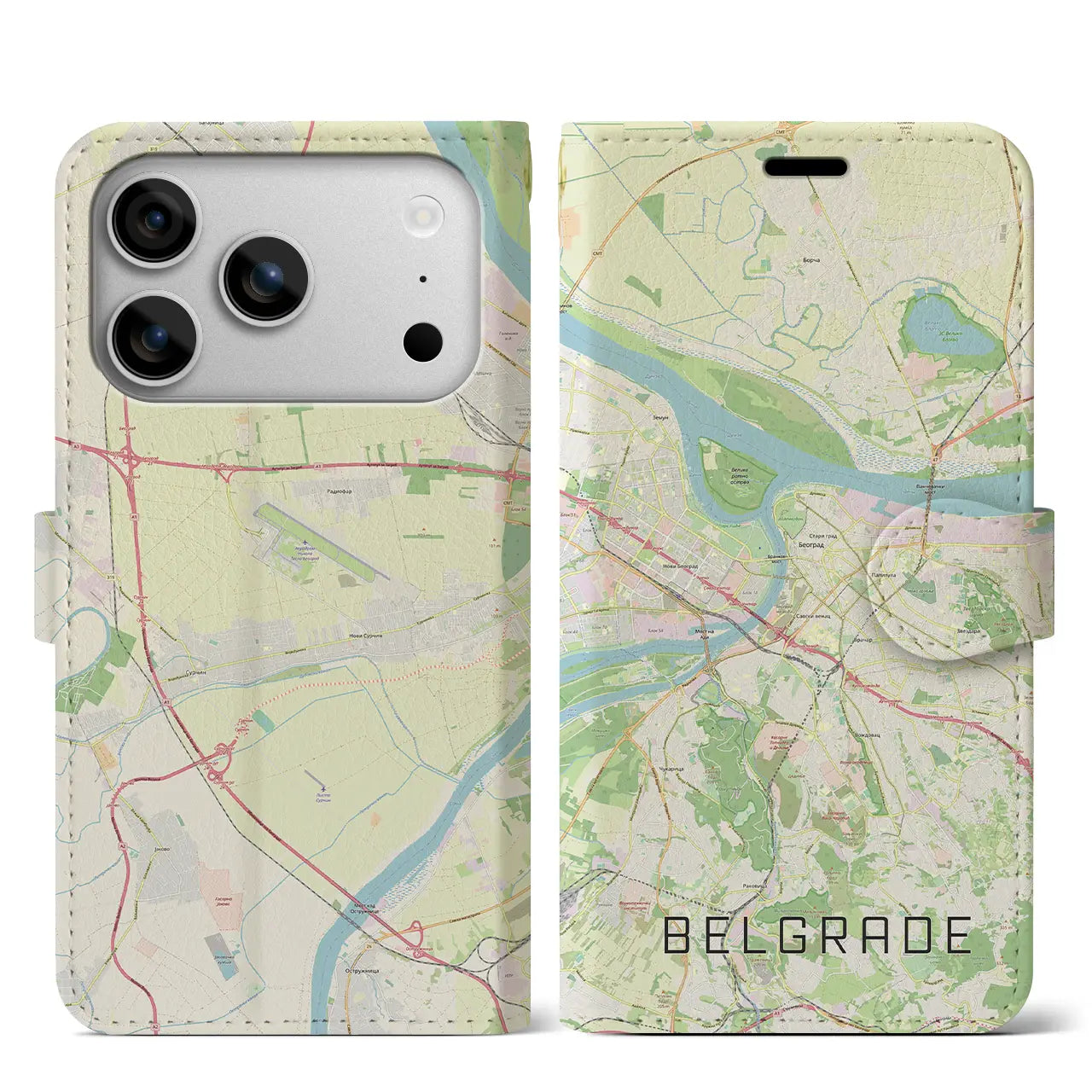 【ベオグラード(セルビア)】地図柄iPhoneケース(手帳タイプ)ナチュラル・iPhone 17 Pro Max 用