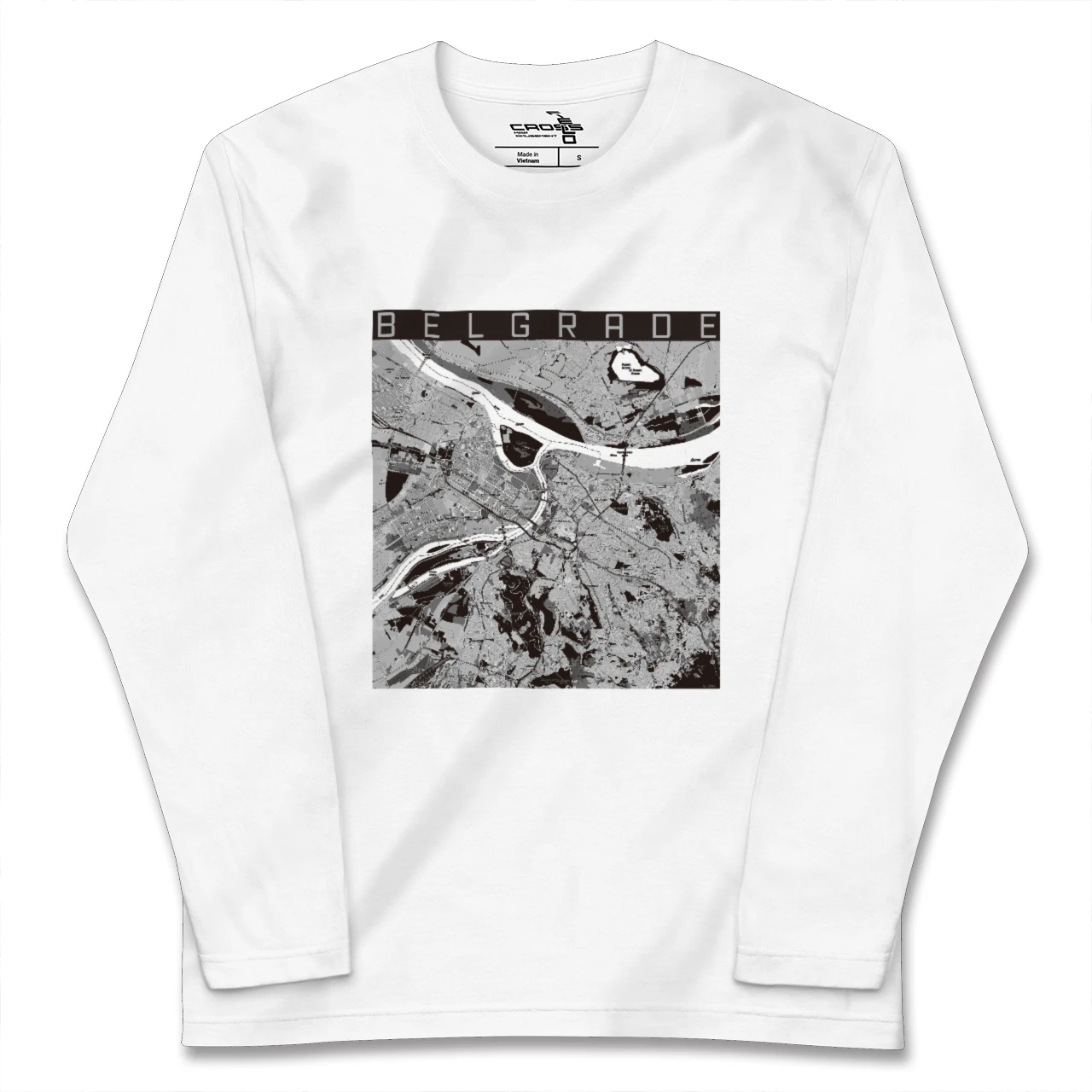 【ベオグラード(セルビア)】地図柄ロングスリーブTシャツ