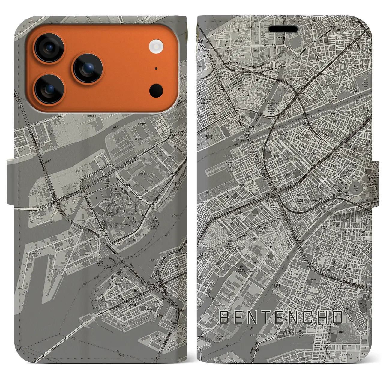 【弁天町(大阪府)】地図柄iPhoneケース(手帳タイプ)