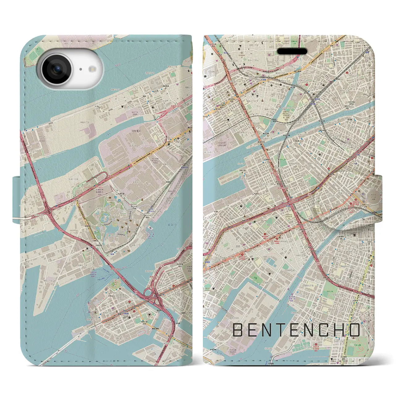 【弁天町(大阪府)】地図柄iPhoneケース(手帳タイプ)