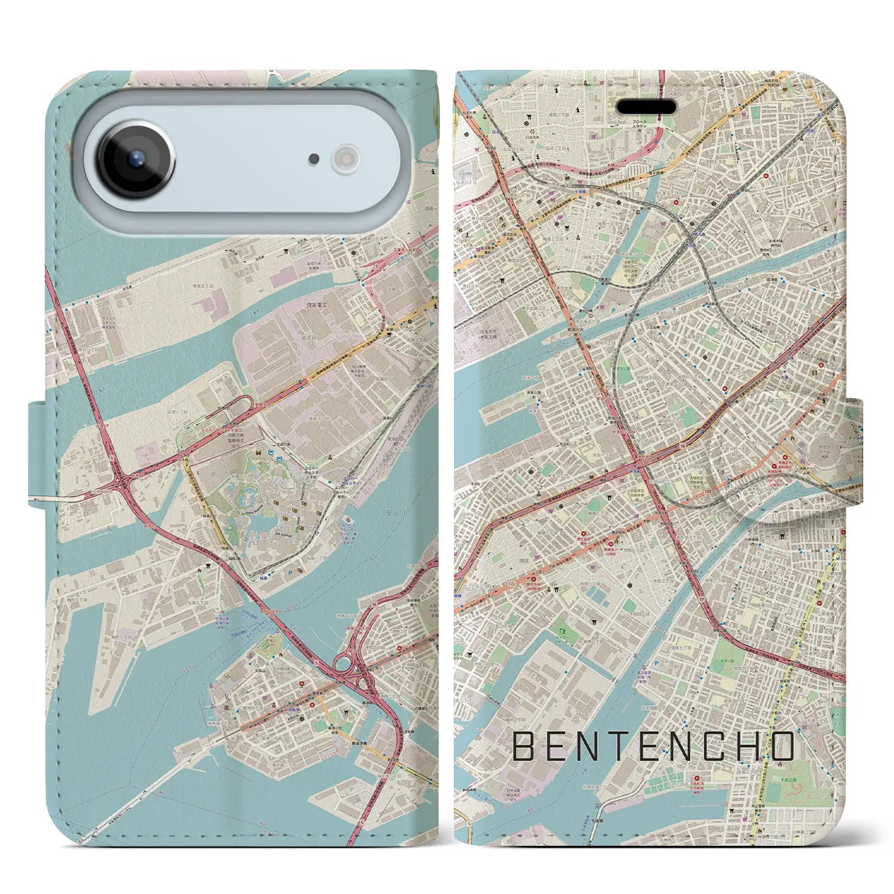 【弁天町(大阪府)】地図柄iPhoneケース(手帳タイプ)