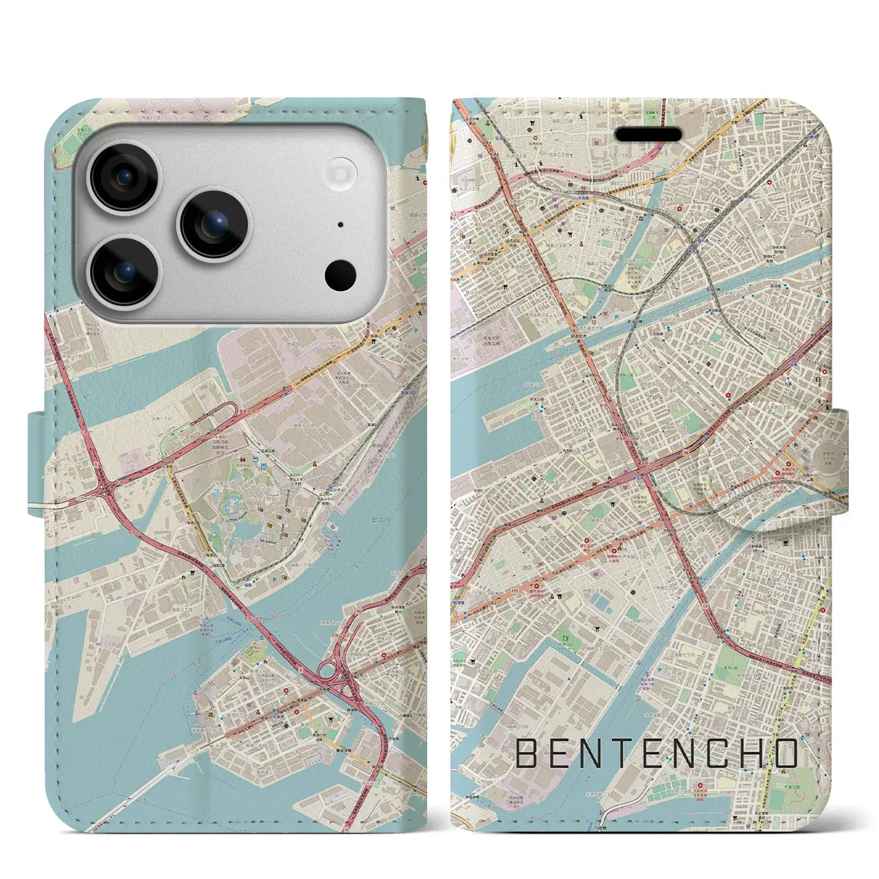 【弁天町(大阪府)】地図柄iPhoneケース(手帳タイプ)