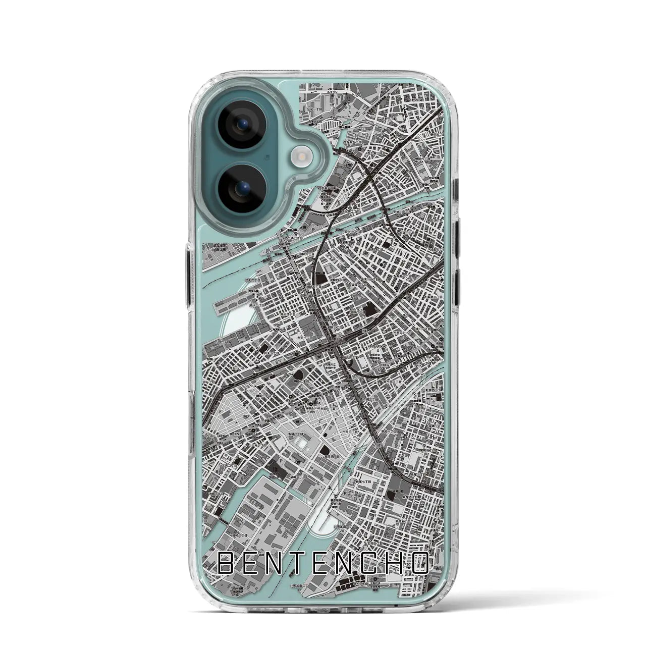 【弁天町(大阪府)】地図柄iPhoneケース(MagSafeタイプ)モノトーン・iPhone 16 Pro 用
