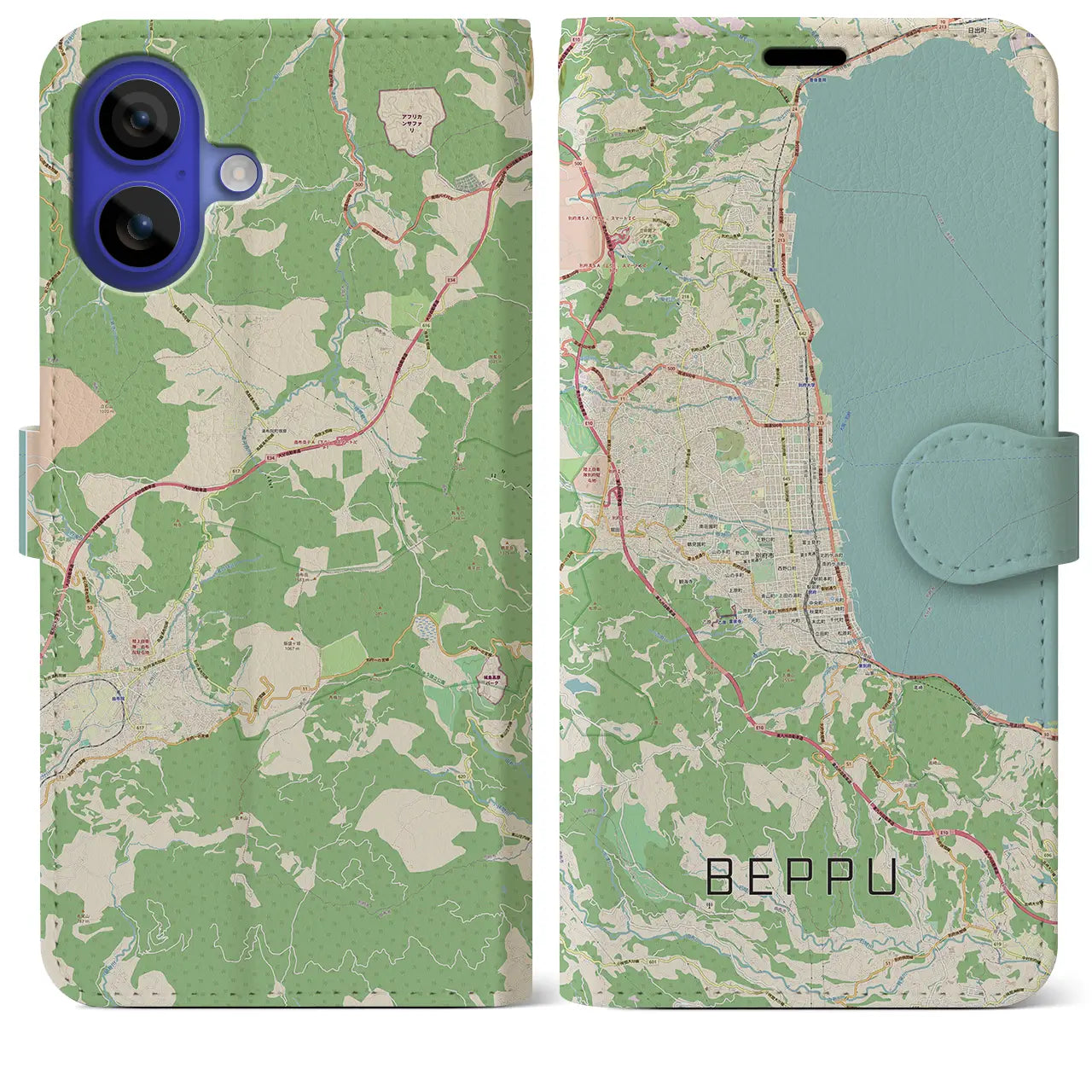 【別府(大分県)】地図柄iPhoneケース(手帳タイプ)ナチュラル・iPhone 16 Pro Max 用