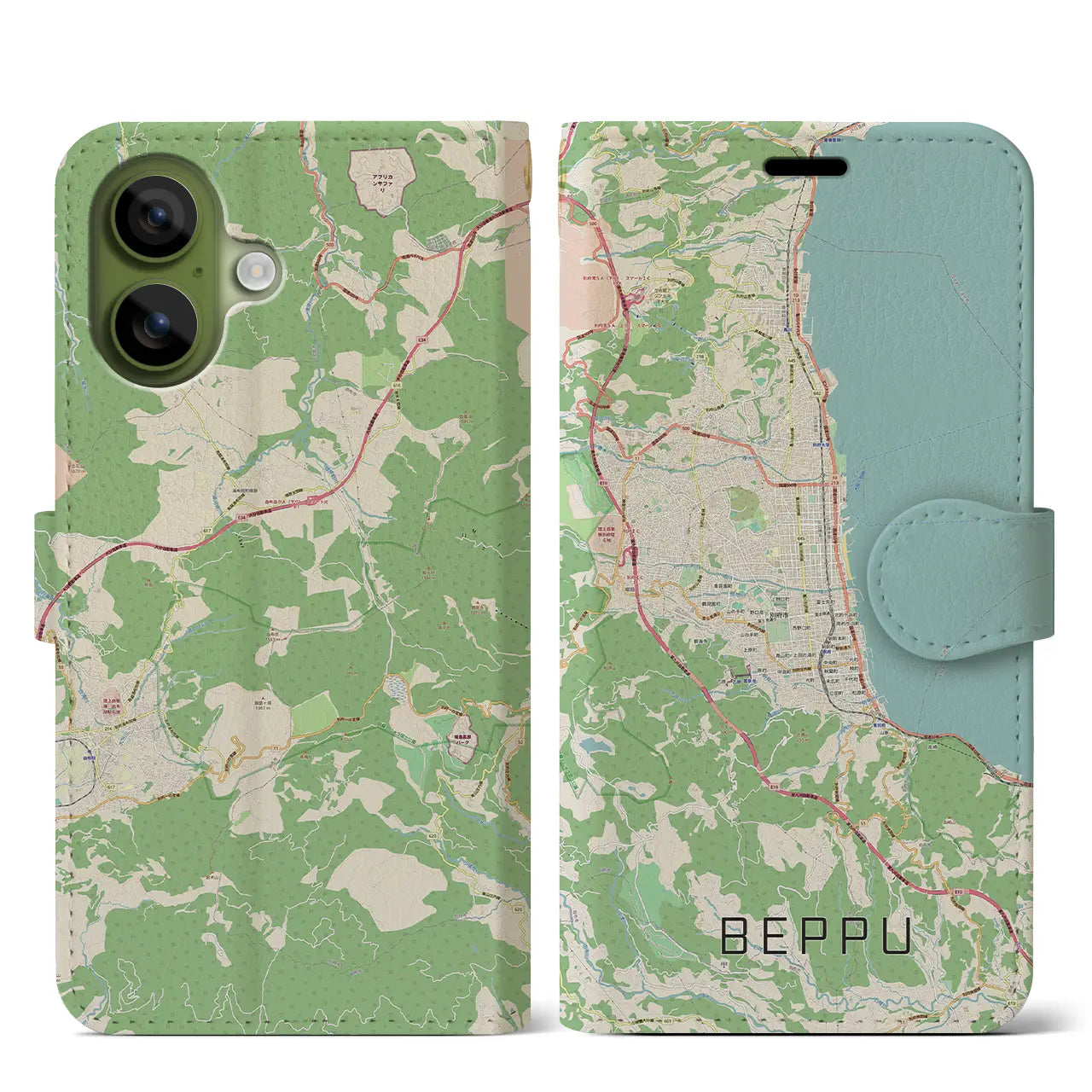 【別府(大分県)】地図柄iPhoneケース(手帳タイプ)ナチュラル・iPhone 17 Pro Max 用