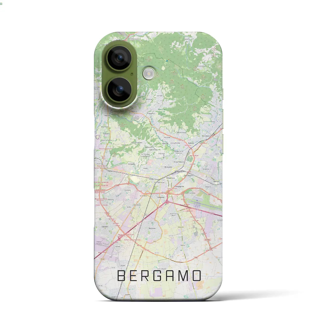 【ベルガモ(イタリア)】地図柄iPhoneケース(バックカバータイプ)ブラック・iPhone 17 Pro Max 用